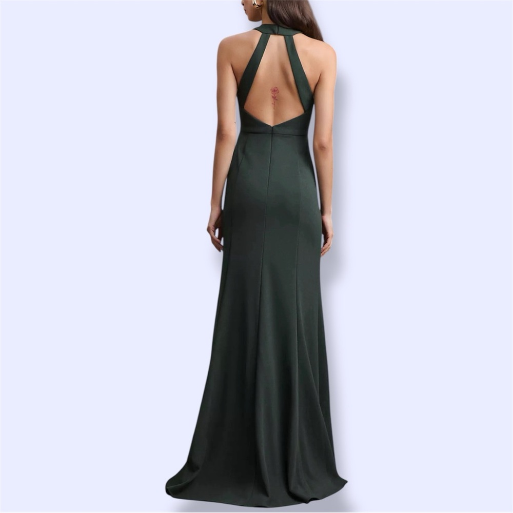 BHLDN Lennox Halter Open-Back Side-Slit Stretch Crepe Gown